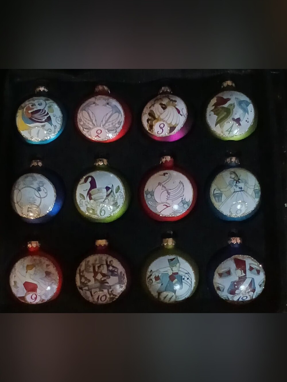 Target 12 Days of Christmas Flat Disc Glass Ornaments Set - Complete 12pc Retro